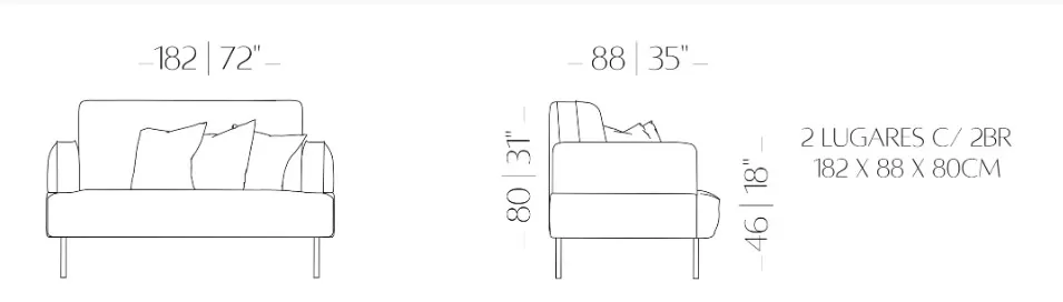 Sofá Ares 2 lugares l com 1,82 m de comprimento Sofá Ares 2 lugares l com 1,82 m de comprimento