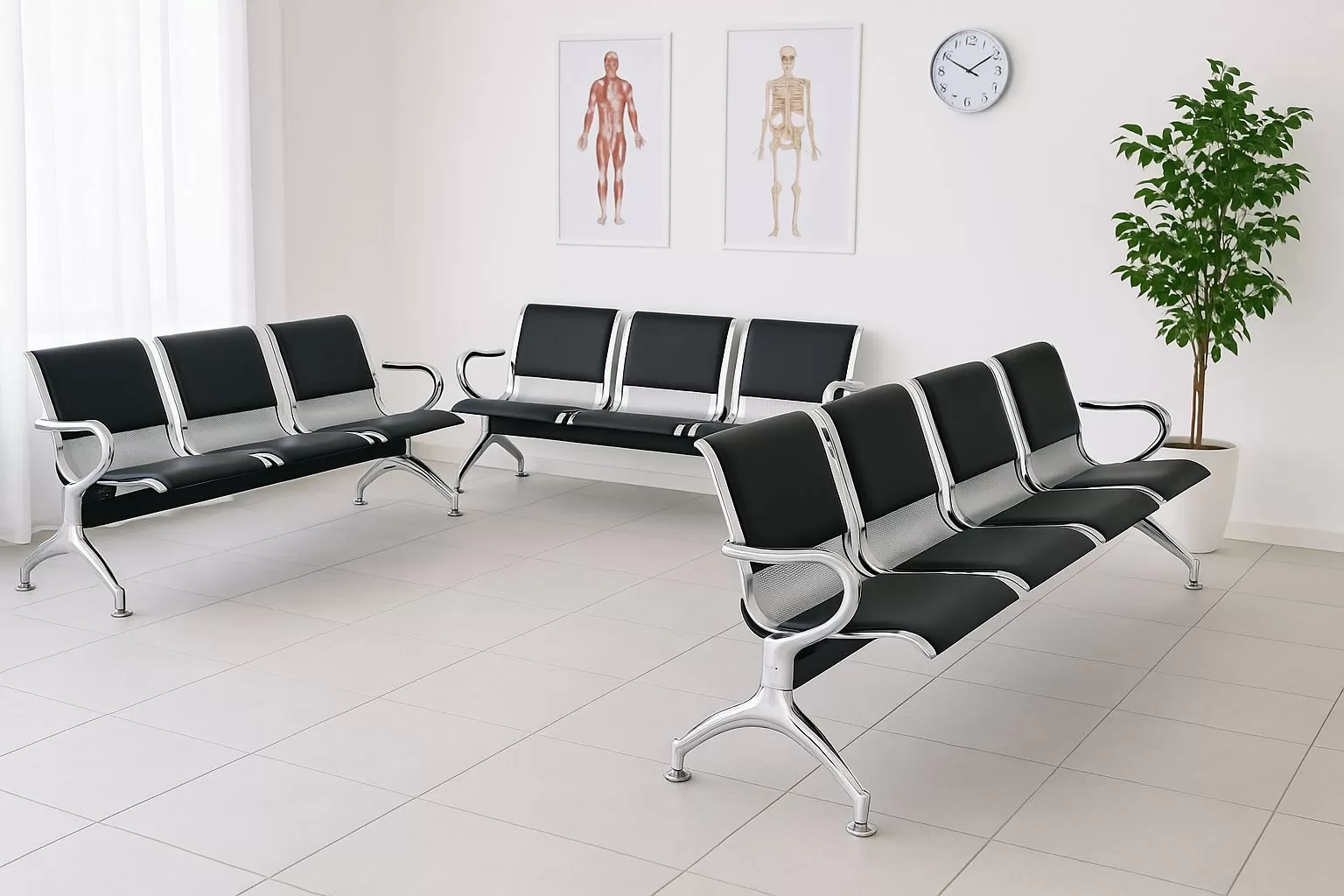 Cadeira Longarina Aeroporto Charm 4 Lugares - Metálica Cromada | Estofada