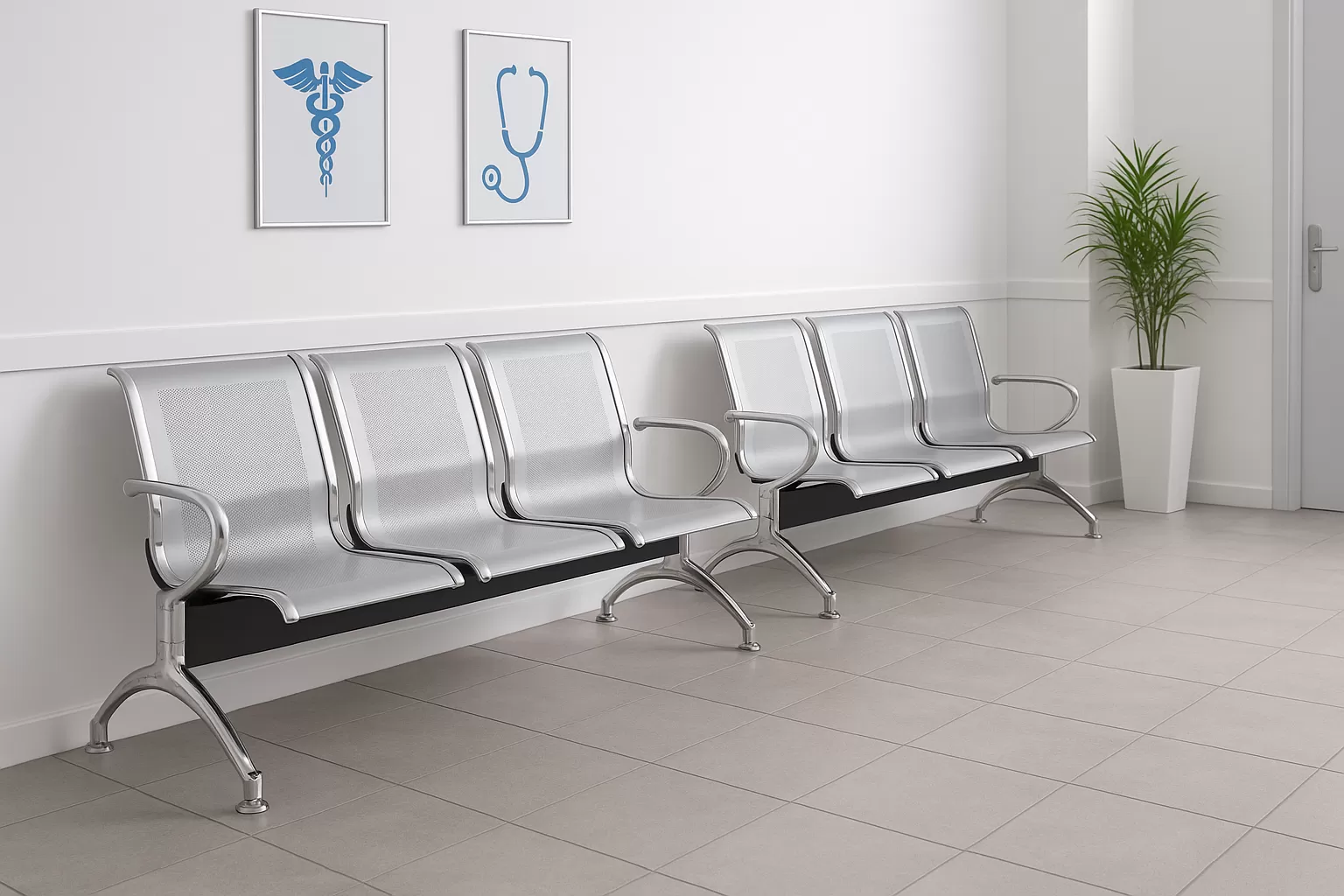 Longarina Charm 2 Lugares - Metálica Cromada | sem Estofado