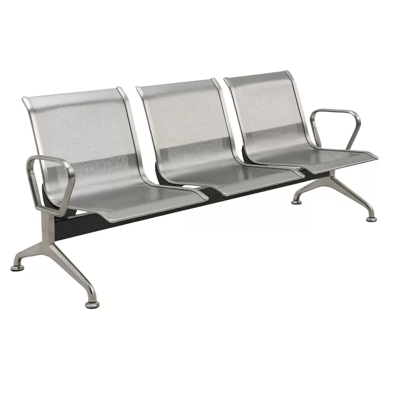 Cadeira Longarina Aeroporto Premium Aço Inox 3 Lugares